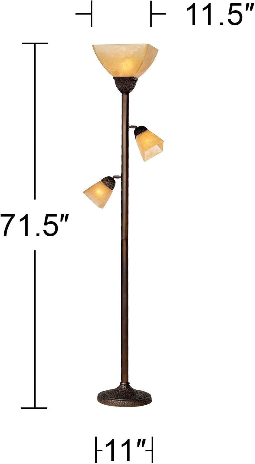 Antonio 71 1/2" Tall Bronze and Champagne Glass Torchiere Floor Lamp | Rustic Farmhouse Mission Roman 3-Light Frosted Amber Shade for Living Room