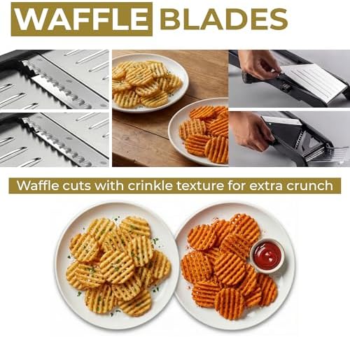 Gramercy Adjustable Mandoline Food Slicer, Mandoline Slicer for Kitchen, Mandolin, Potato, Tomato, Carrot, Vegetable, Fruit and Onion Cutter, Stainless Steel, INCLUDING Cut-Resistant Gloves, Black PRO