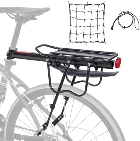 HOMEE Rear Bike Rack, Bike Cargo Racks Frame for 26"-29" Frames | Aluminum Alloy Universal Adjustable Cycling Equipment Stand Footstock Bicycle Luggage Carrier with Tools and Reflector