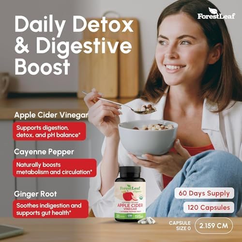 USDA Organic Apple Cider Vinegar Capsules with Mother, 1200 mg | Vegan & Non-GMO | Apple Cider Vinegar Pills with Cayenne Pepper & Ginger Root | 120 Caps