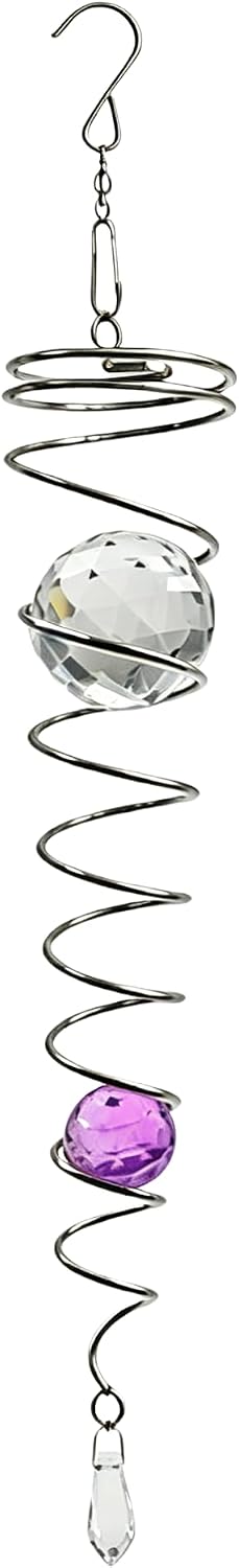 Gazing Ball Spiral Tail Wind Spinner Stabilizer，Stress Ball Indoor Outdoor Decoration Stainless Steel Glass Ball with Hanging Swivel Hook 13"