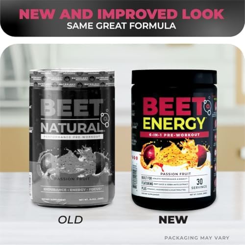 Nutrology Beet Energy O2 Pre Workout Passion Fruit Flavor - 30 Servings | Beet Juice Powder, Yerba Mate, Adaptogens, Electrolytes, Energy Support
