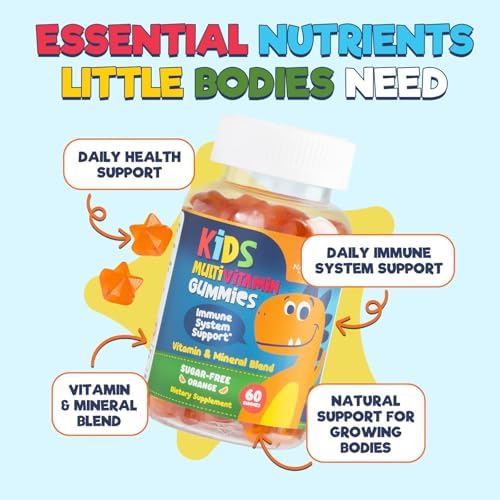 Kids Multivitamin Gummies - Sugar Free - Tasty Orange Flavor Gummy - Daily Immune Support with 100% Vitamin B12 - Essential Vitamins A, C, D3, E, B6