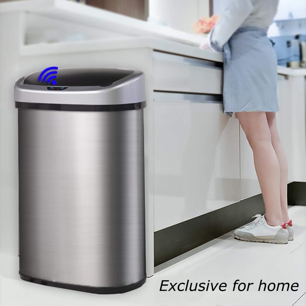 FDW | 13 Gallon Stainless Steel Trash Can with Lid | Silver