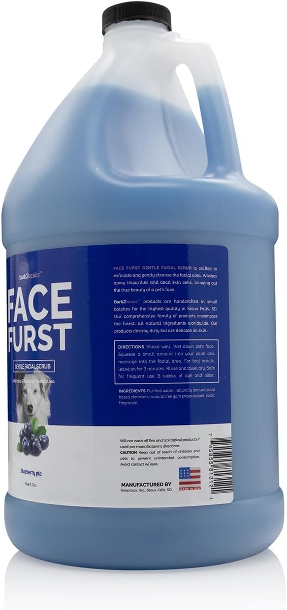 Bark2Basics Face Furst Blueberry Facial Scrub Dog Shampoo, 1 Gallon | Ready to Use Pet Grooming Face Wash, Helps Remove Tear Stains