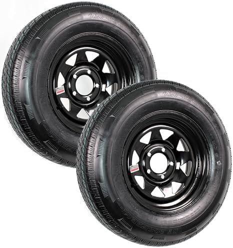 eCustomrim 2-Pack Trailer Radial Tire Rim Assembly ST205/75R14 Black 5 Lug | 14 Inch 205/75R14 Load Range D Tire With Curb Guard