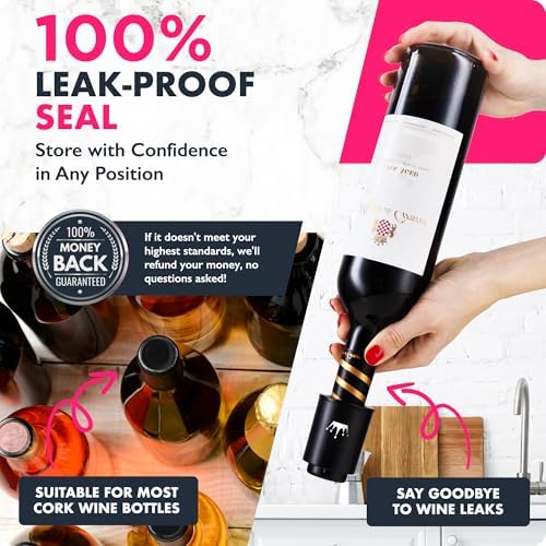 VINABON Vacuum Wine Stopper Set [Pack of 2] - Updated 2026 Preserves Freshness and Flavor for 15 Days. Improved One Pump Button Design