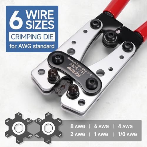 iCrimp Cable Lug Crimping Tool for Heavy Duty Wire Lugs AWG 8-1/0 | Battery Cable Crimper, Battery Terminal, Copper Lugs