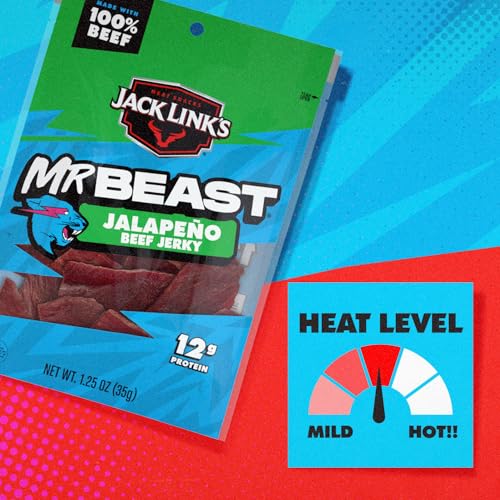 Jack Link's MrBeast Beef Jerky, Peppered Beef Jerky - 10 Count | As Seen on Beast Games, 11g Protein, Made with 100% Real Beef, Pantry-Ready Snacks