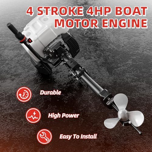 4HP 4 Stroke Outboard Motor Boat Engine, Heavy Duty 55CC Boat Motor with Air Cooling CDI System