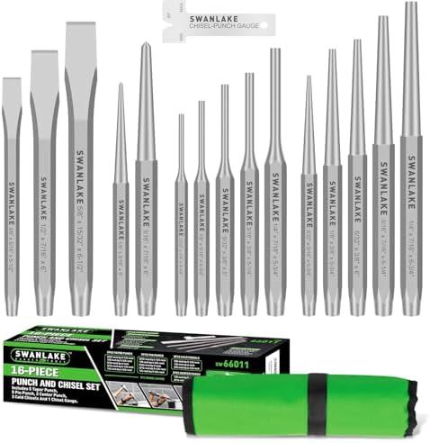 16-Piece Precision Punch & Chisel Set - Taper Punch, Pin Center Punch, Cold Chisels & Gauge for Versatile Applications