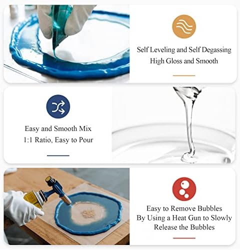Epoxy Resin, 32OZ Epoxy Resin Crystal Clear, Not-Yellowing No-Bubble, Self Leveling Easy Pour/Mix 1:1 Casting Kit & Coating for DIY Jewelry Making
