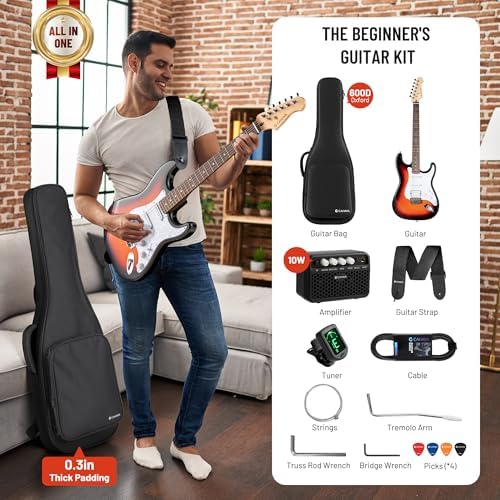 CAHAYA Electric Guitar Kit 39in - Full Size Electric Guitar Kit for Beginner Starter Poplar Solid Body with 10W Amplifier, Gig Bag, Strap, Tuner