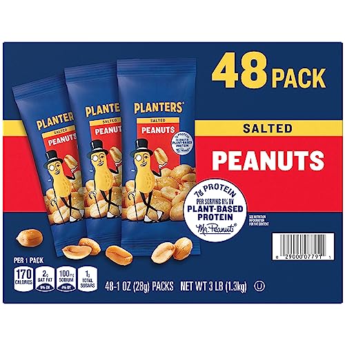 PLANTERS Salted Peanuts, Plant Based Protein Snacks, 1 Oz (48 Ct) | Roasted Salted Nuts Snack Packs. Kosher. Bag. Snacks for Adults. Individual Snacks
