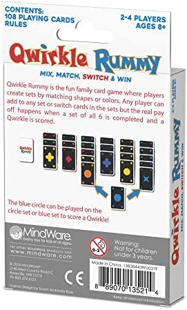 MindWare Qwirkle Rummy Card Game - Strategy Games for Adults and Family - Fun Family Games & Party Games for Adults - Match Shapes & Colors