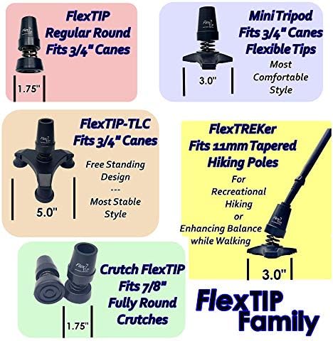 FlexTIP (TLC 5") Cool Walking Cane Tripod Foot – Free-Standing - Anti-Shock, Bending