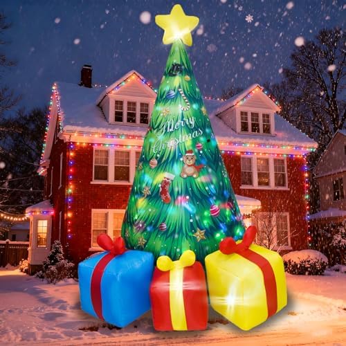 6.5FT H Animated Christmas Inflatable Tree with Santa Claus Chased by Dog Build-in LED Lights Funny Inflatable Dog Chasing Santa Claus,Blow Up Christmas Indoor Outdoor Decor