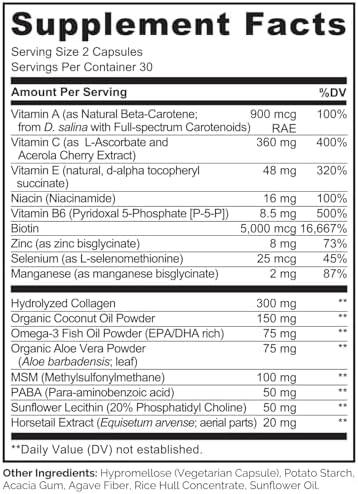 NATURELO Hair, Skin and Nails Vitamins - Biotin, Collagen - 60 Capsules | 5000 mcg, natural vitamin E, healthy skin