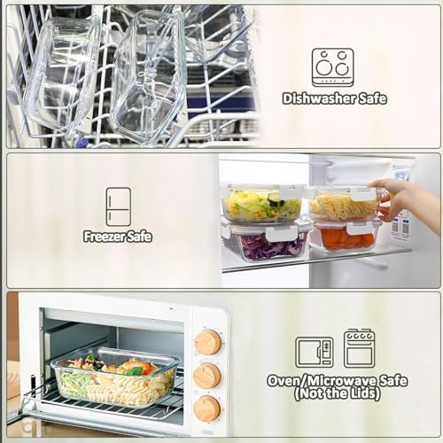 M MCIRCO 8 Pack,30 oz Glass Food Storage Containers with Lids, Gray
