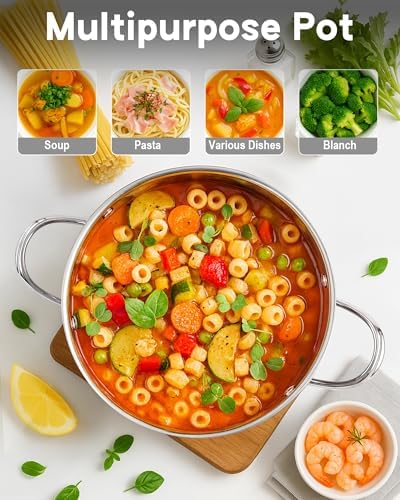 Cooks Standard Classic 6-Quart Stainless Steel Dutch Oven Casserole with Glass Lid, Large Dutch Oven Casserole for Soup, Stew, Chili & Pasta, Compatible with All Stovetops