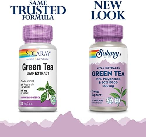 SOLARAY Guaranteed Potency Green Tea Leaf Extract Double Strength, Veg Cap (Btl-Plastic) 500mg | 30ct