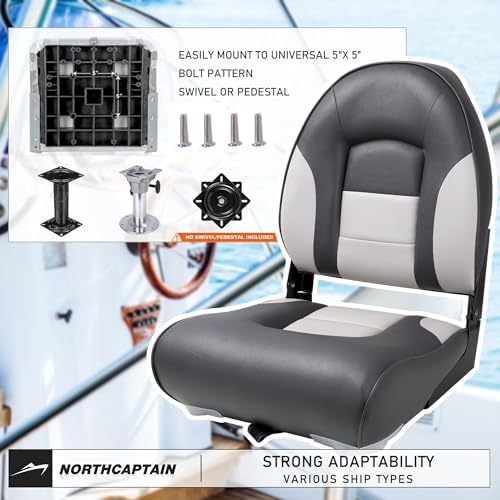NORTHCAPTAIN Deluxe A Pair of Marine High Back Folding Boat Chair Fishing Boat Seat, for Fishing, Bass/Jon/Pontoon Boat Chairs