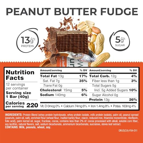 Power Crunch Protein Energy Wafer Bars, Peanut Butter Fudge, 1.4 Ounce (12 Count)