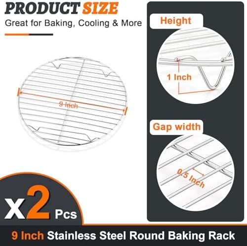 P&P CHEF 9 Inch Cooking Rack Round for Steaming Cooling, Silver, 2 Pack