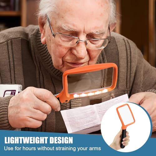 Folding Handheld Magnifying Glass with Light, 5X Large Rectangle Reading Magnifier with Dimmable LED for Seniors with Macular Degeneration, Newspaper