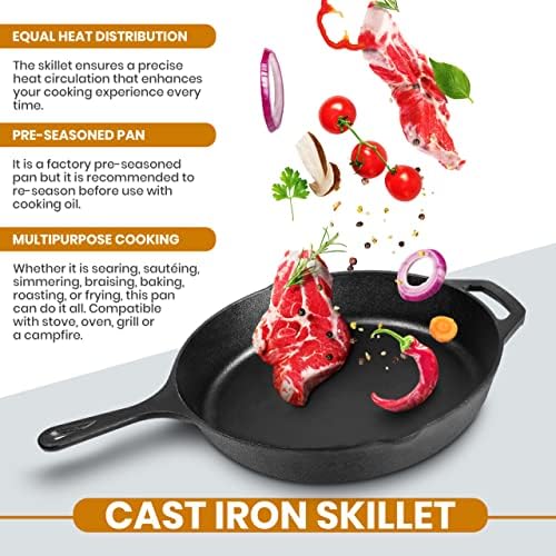 Utopia Kitchen Cast Iron Skillet 12 Inch with Lid Chefs Frying Pan Black | Chefs Pan, Pre Seasoned Skiller, Indoor and Outdoor Use, Grill Safe Cookware, Even Heat Distribution, Durable