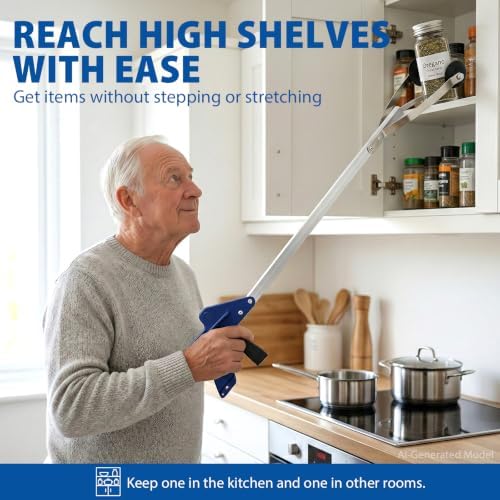 Blue Jay 30 Inch Reacher Grabber Tool with Rubber Suction Cups, Lightweight Long Arm Trash Picker Upper, Multipurpose Extending Reach Assist Stick, Mobility Aid for Seniors and Adults