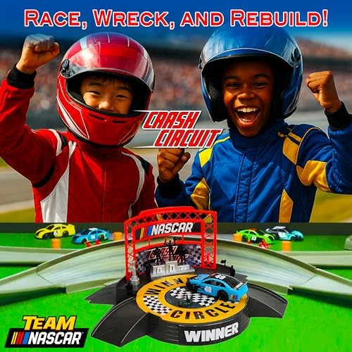 Slot Car Race Track Sets | NASCAR Crash Circuit Short Track | 2 Electric Powered Cars with Flash Chargers | Race Tracks for Kids Ages 4-8 | Car