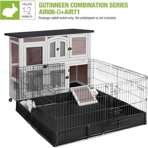 GUTINNEEN Rabbit Hutch Indoor Outdoor Bunny House Guinea Pig Cage on Wheel with Plastic Tray