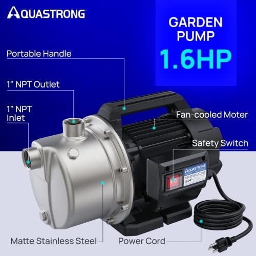 Aquastrong 115V Shallow Well Garden Pump, Stainless Steel, 1320 GPH, Water Transfer Draining Irrigation Sprinkler Pump, for Lawn, Garden
