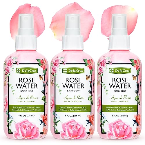De La Cruz Rose Water Body & Hair Mist, 8 fl. oz Spray (236 mL) | Rose Water Spray, With Rose Flower Extract, Face, Hair & Body Mist, Home Mist, Alcohol Free, Refreshing & Soothing