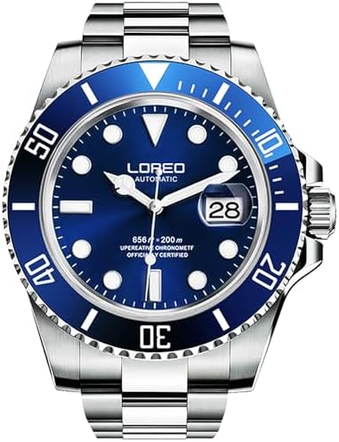 LOREO Men's Automatic Watch Sapphire Crystals 200M Waterproof | Rotating Bezel Luminous Markers and Hands Date 316L Stainless Steel Case and Bracelet Waterproof Watch
