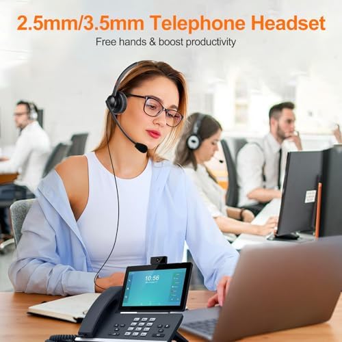 Lightweight Telephone Headset with 2.5mm Bottom Cable and Mute Button for Office Calls, Works with Cisco Polycom Panasonic Landline IP Desk Phones