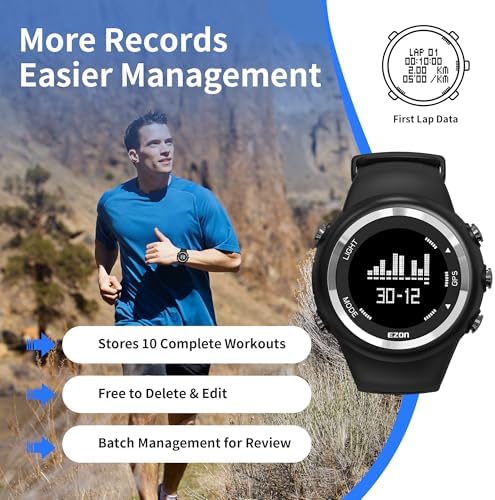 EZON GPS Running Watch with Speed Distance Pace Alarm and Calorie Counter and Stopwatch for Men T031 Black