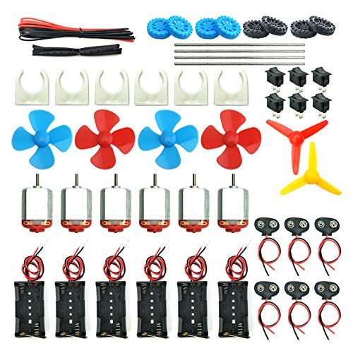EUDAX 6 Set DC Motors Kit, Mini Electric Hobby Motor 3V -12V 25000 RPM Strong Magnetic with Shaft Propeller, 2 x AA Battery Holder