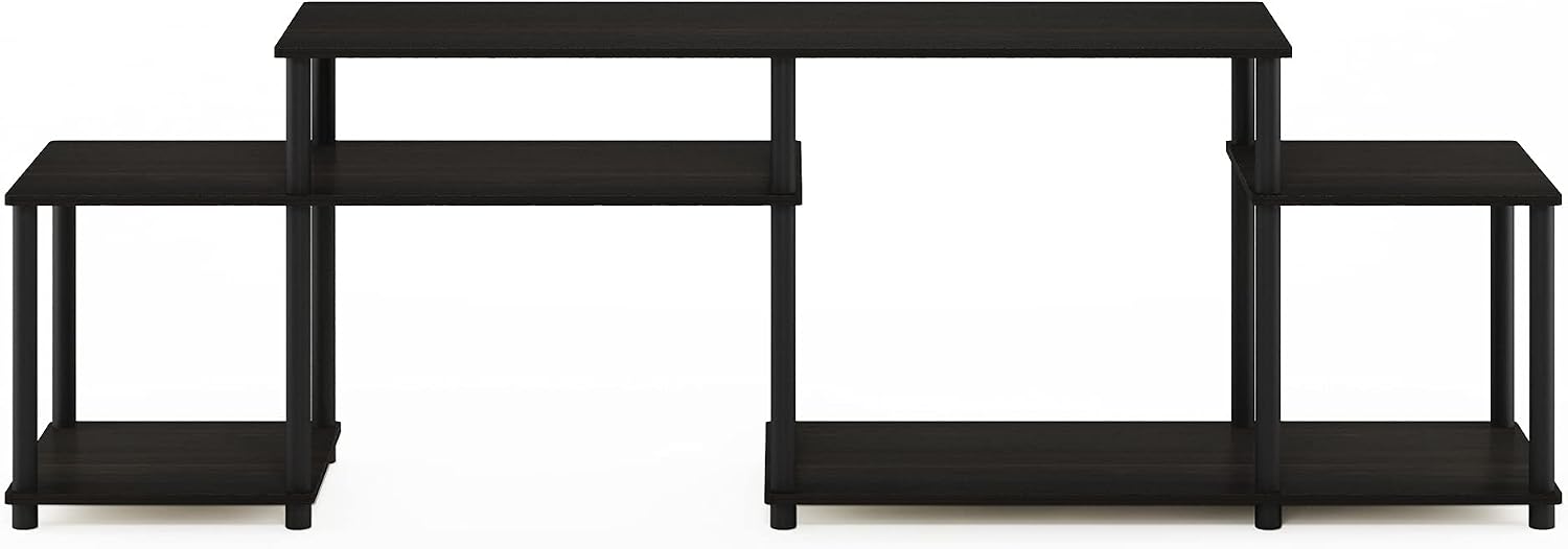 Furinno Nelly TV Stand, 3-Tier Entertainment Center with Open Shelves Storage, TV Console for TV up to 55 Inch, Soft Edges, for Living Room, Bedroom, Black