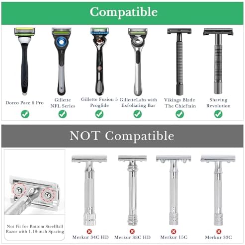 Linkidea Stainless Steel Razor Stand, Deluxe Men's Travel Shaver Holder, Shaving Support Compatible with Long Handle Safety Razor, Fusion 5, ProShield