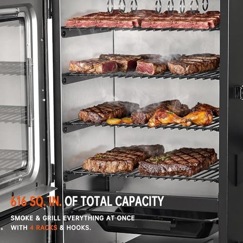 Vertical Pellet Smoker Grill with Digital Temperature Control, 4-Rack Electric BBQ Smoker with Meat Probe & Cover