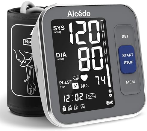 Alcedo Blood Pressure Monitor for Home Use, Upper Arm Cuff BP Machine | Large LCD Screen, Talking Function, 2x120 Memory, Large Cuff (8.7–16.5"), Batteries+USB Cable