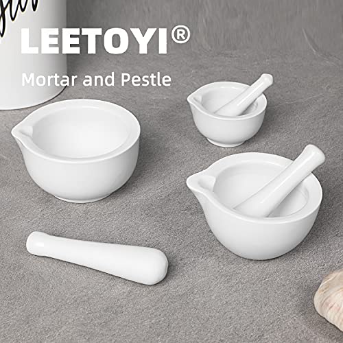 LEETOYI Small Ceramic Mortar Pestle Set, Herb Grinder Pill Crusher 3.3-inch