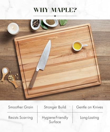 Labell Large Canadian Maple Cutting Board, Juice Groove, 14 x 20 x 0.75 in | Edge Grain Wood Board, Chopping, Serving, Food Prep, Natural, Durable