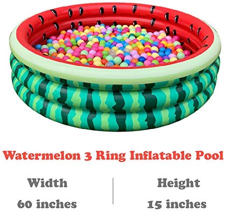 Kiddie Watermelon Baby Pool – 60”x15” Inflatable Ball Pit for Toddlers Outdoor & Baby Swimming Play for Backyard, Durable Blow-Up Design