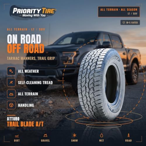 ATTURO Trail Blade A/T All-Terrain Tire, 275/55R20 117T XL | Truck/SUV All Terrain All Weather Traction 117T Rated Extra Load Radial Construction Black Sidewall Tire