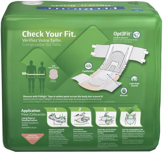 FitRight Ultra Adult Diapers, Disposable Incontinence Briefs, Leak-Proof Diaper, Absorbent Briefs For Men and Women, Maximum Protection, Medium, 32 – 44 in, 20 briefs per bag