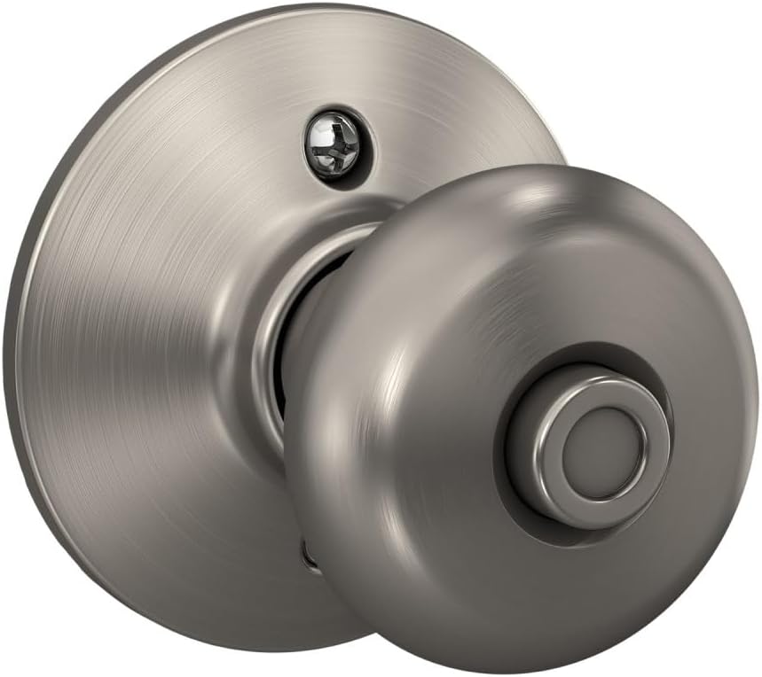 Schlage Plymouth Bed/Bath Privacy Door Knob with Lock, Satin Nickel | Interior bedroom or bathroom door knob with push button lock, Easy to install, Certified durability, Universal fit
