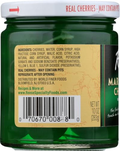 Reese Red Maraschino Cherries with Stem, 10-Ounces (Pack of 12)